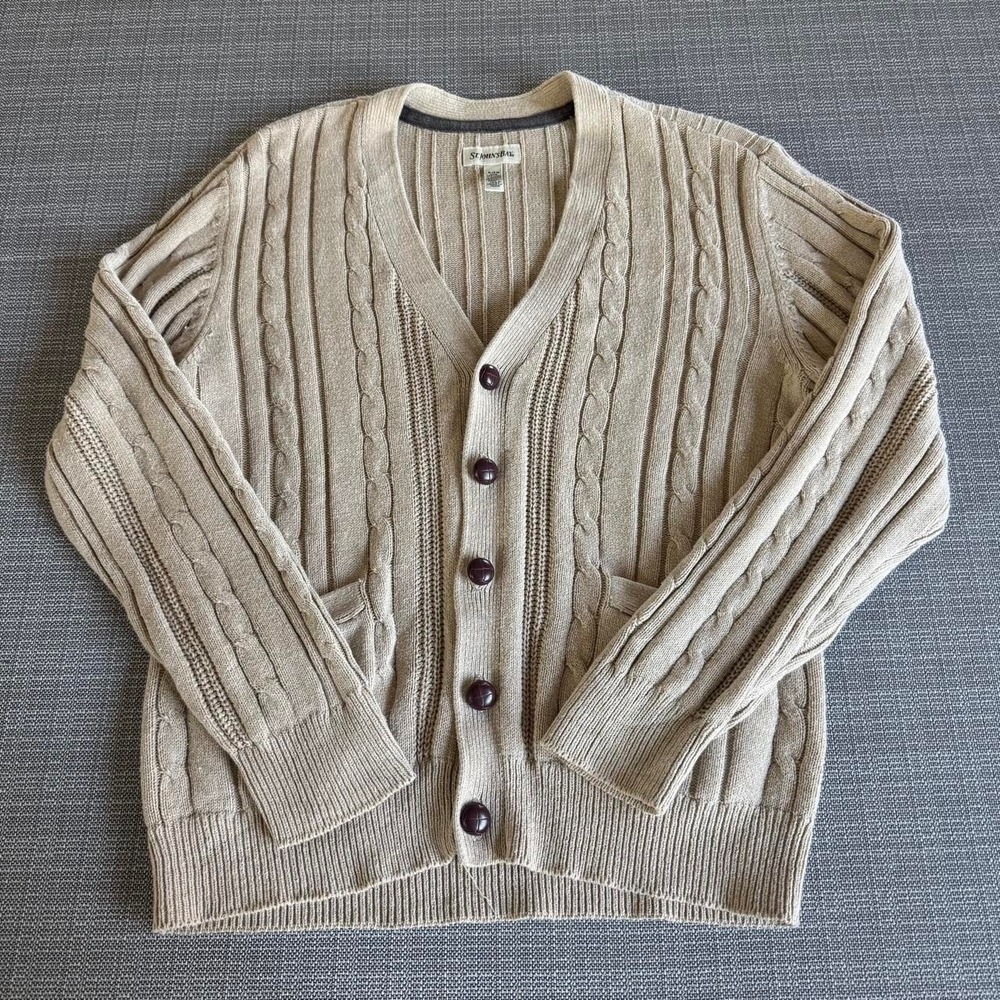 St. John's Bay cream cable knit men's cardigan Size Small
